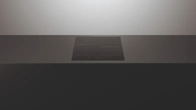 Black cooktop with four zones and red LED touch controls Black cooktop with four zones and red LED touch controls