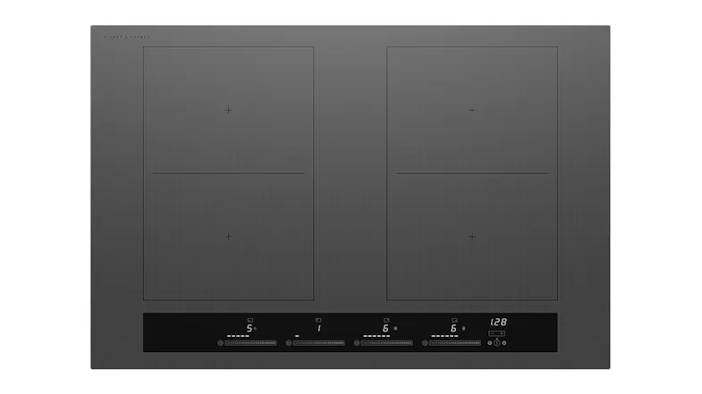 Fisher & Paykel 80cm 4 Zone Induction Cooktop in grey, featuring four cooking zones and a sleek touch control panel Fisher & Paykel 80cm 4 Zone Induction Cooktop in grey, featuring four cooking zones and a sleek touch control panel