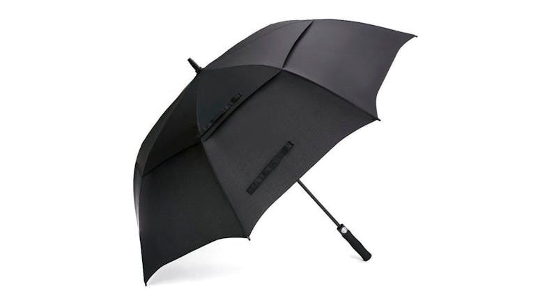 A right-angled view of a black gold umbrella A right-angled view of a black gold umbrella