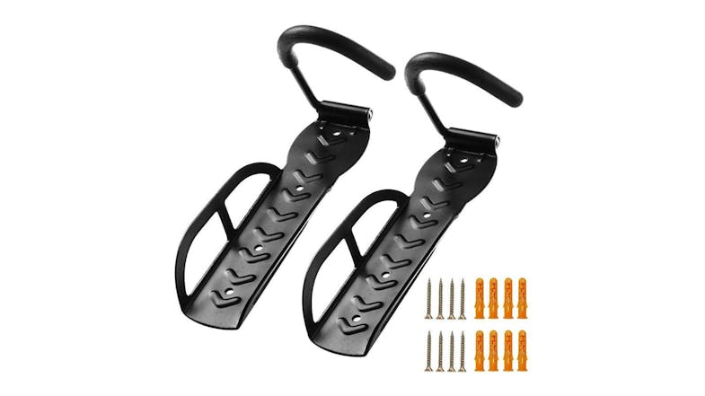 Set of two black wall-mounted bike racks with screws and anchors Set of two black wall-mounted bike racks with screws and anchors