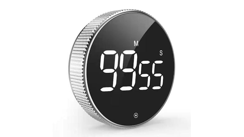 Round digital kitchen timer with LED display showing 99:55 Round digital kitchen timer with LED display showing 99:55