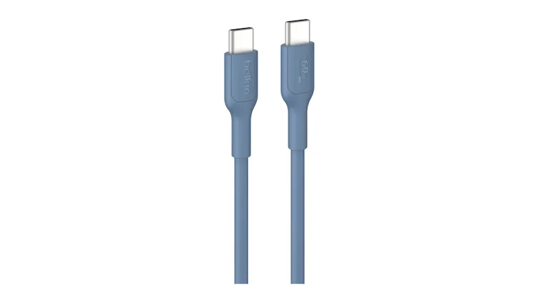 Belkin BoostCharge USB-C to USB-C 60W PCR Cable in a sleek blue colour Belkin BoostCharge USB-C to USB-C 60W PCR Cable in a sleek blue colour