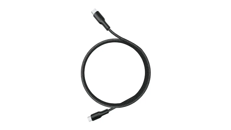 Full braided cable coiled in a circle, showing both USB-C and Lightning connectors Full braided cable coiled in a circle, showing both USB-C and Lightning connectors