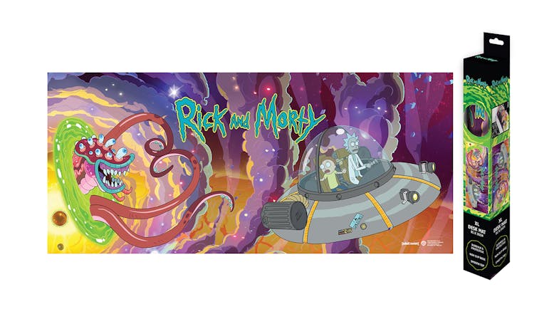 An IM XXL Gamer Desk Mat 90 x 40cm with Rock and Morty’s Blast Through Space design An IM XXL Gamer Desk Mat 90 x 40cm with Rock and Morty’s Blast Through Space design