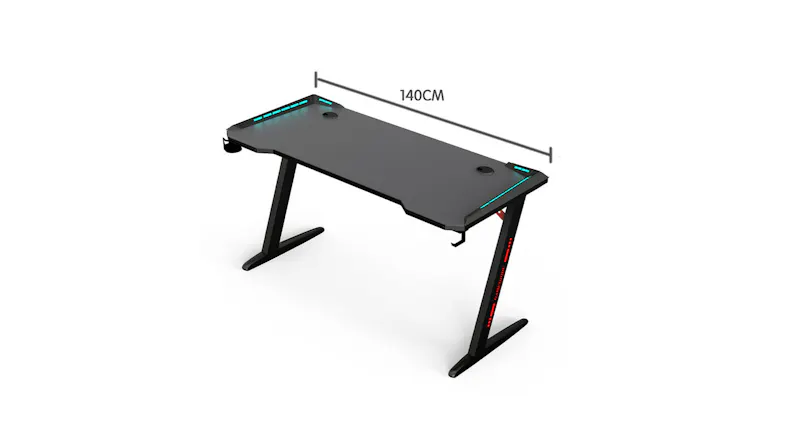 TSB Living LED Gaming Desk with Cup Holder, Hook 10cm - Carbon Fiber TSB Living LED Gaming Desk with Cup Holder, Hook 10cm - Carbon Fiber