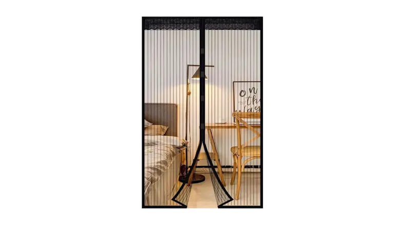 Black magnetic mesh door cover with lace top Black magnetic mesh door cover with lace top