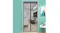 Installed a black magnetic mesh cover on a doorway, revealing a stylish living room Installed a black magnetic mesh cover on a doorway, revealing a stylish living room