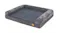A full view of a large, rectangular, grey pet bed with plush bolsters on three sides A full view of a large, rectangular, grey pet bed with plush bolsters on three sides