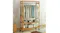 Wooden clothing rack with hanging shirts, folded clothes on shelves, and bags on the side in a tidy room Wooden clothing rack with hanging shirts, folded clothes on shelves, and bags on the side in a tidy room