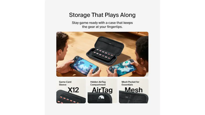 Promotional graphic of a case with “Storage That Plays Along” text Promotional graphic of a case with “Storage That Plays Along” text