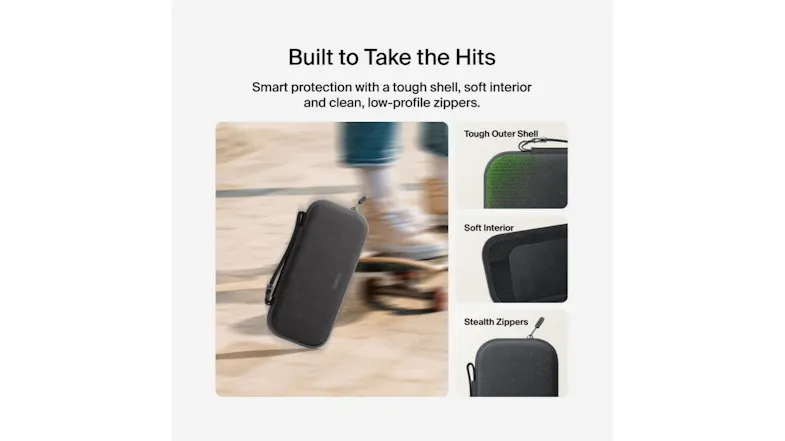 Protective case diagram with tough outer shell, soft inner lining, and stealth zipper Protective case diagram with tough outer shell, soft inner lining, and stealth zipper