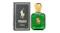 Classic Ralph Lauren Polo Green Eau De Toilette bottle next to its dark green and black box Classic Ralph Lauren Polo Green Eau De Toilette bottle next to its dark green and black box