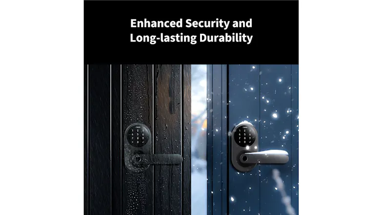A smart lock displayed with Apple Watch, iPhone, and smart speaker, highlighting NFC technology and Apple Home Key integration A smart lock displayed with Apple Watch, iPhone, and smart speaker, highlighting NFC technology and Apple Home Key integration