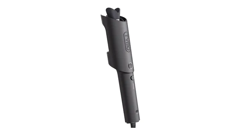A TYMO CurlPro curler with buttons and a V-shaped barrel slot A TYMO CurlPro curler with buttons and a V-shaped barrel slot