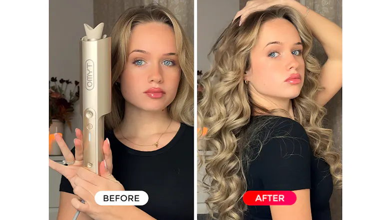 A split-screen showing before/after hair comparison A split-screen showing before/after hair comparison