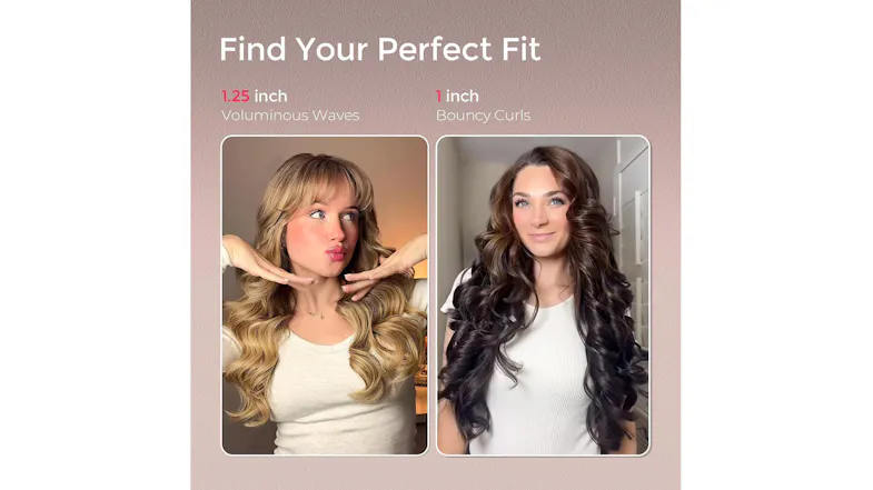 A side-by-side curl comparison of 1.25" and 1" iron results A side-by-side curl comparison of 1.25" and 1" iron results