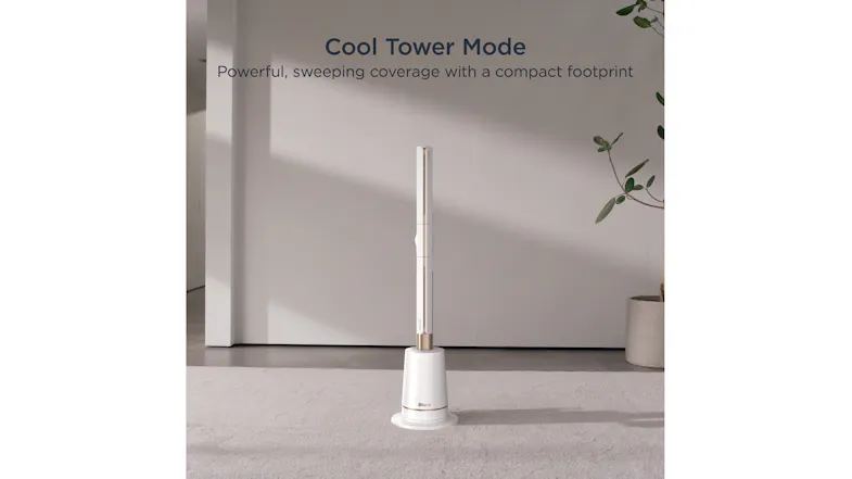 The Shark fan in "Cool Tower Mode," standing vertically for sweeping coverage The Shark fan in "Cool Tower Mode," standing vertically for sweeping coverage