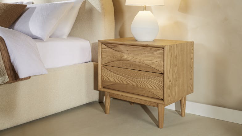 Wanaka 2 Drawer Bedside Table with tapered legs Wanaka 2 Drawer Bedside Table with tapered legs