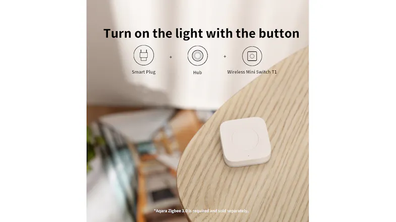 Smart home devices and icons showing Aqara Wireless Mini Switch T1 compatibility with Matter and major platforms Smart home devices and icons showing Aqara Wireless Mini Switch T1 compatibility with Matter and major platforms