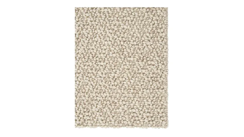 Detailed section of the rug displaying tightly packed wool loops in pebble tones for a rich texture Detailed section of the rug displaying tightly packed wool loops in pebble tones for a rich texture