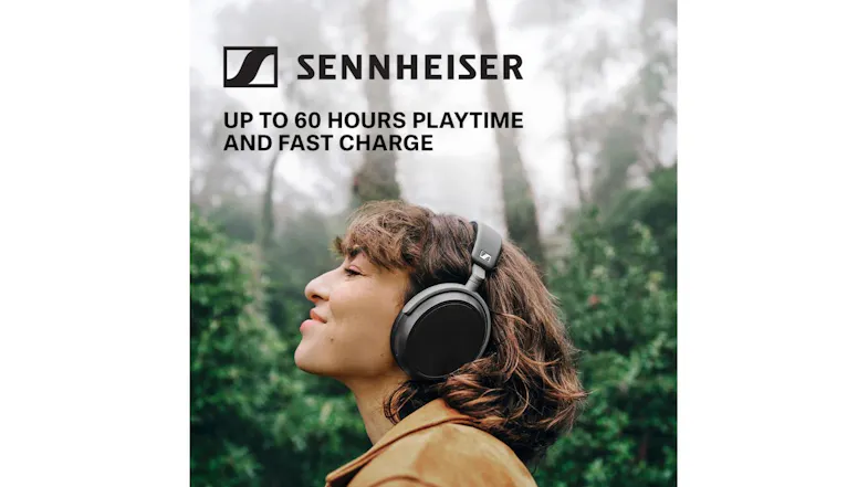 Outdoor image showing Sennheiser HDB 630 headphones worn with text “Up to 60 hours playtime and fast charge” Outdoor image showing Sennheiser HDB 630 headphones worn with text “Up to 60 hours playtime and fast charge”