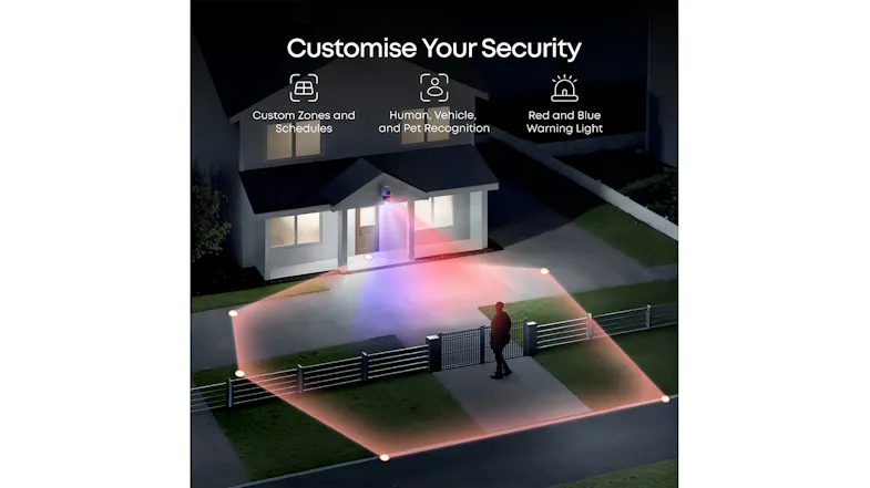 A night scene with red/blue lights and custom zone detection A night scene with red/blue lights and custom zone detection