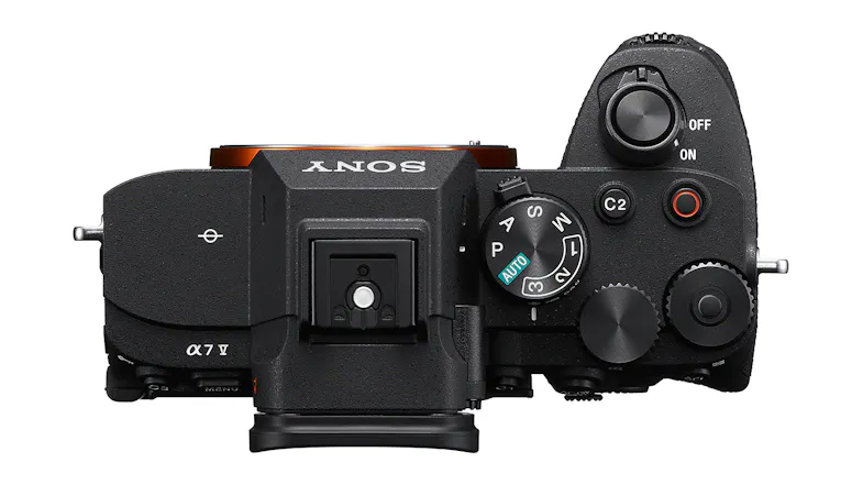 Bird's eye view of the mirrorless camera body, highlighting the various control dials Bird's eye view of the mirrorless camera body, highlighting the various control dials