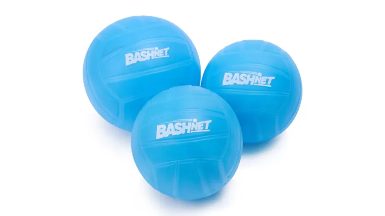 Three blue balls with the “BASHNET” logo printed on each, arranged on a white surface Three blue balls with the “BASHNET” logo printed on each, arranged on a white surface