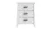 Front view of a bedside table in White Paint with three drawers and silver handles Front view of a bedside table in White Paint with three drawers and silver handles