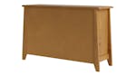 Rear angled view of a cabinet in Light Rimu finish showing plain back panel and wooden frame Rear angled view of a cabinet in Light Rimu finish showing plain back panel and wooden frame
