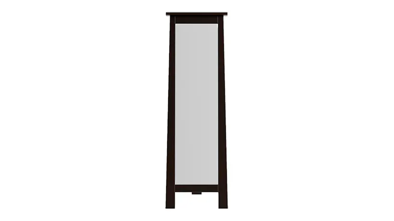 Front view of a standing mirror in dark oak finish with a sturdy wooden frame and smooth edges Front view of a standing mirror in dark oak finish with a sturdy wooden frame and smooth edges