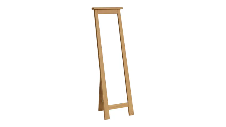 Angled front-left view of a Free Standing Mirror Light Rimu showing its full-length design and sturdy wooden frame Angled front-left view of a Free Standing Mirror Light Rimu showing its full-length design and sturdy wooden frame