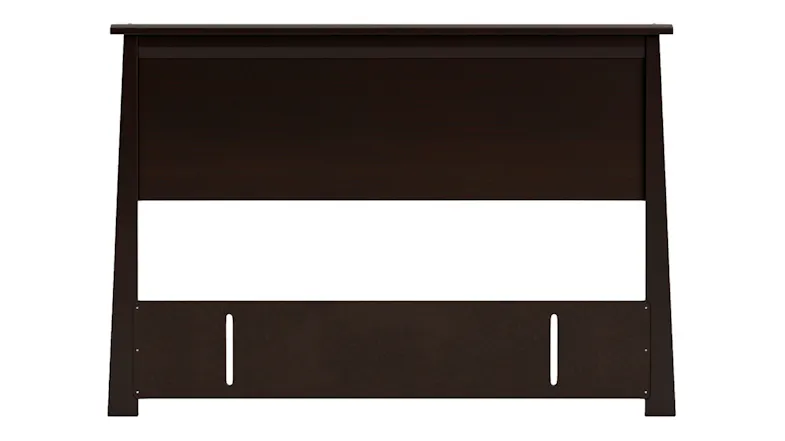 Front view of a headboard in Dark Oak finish, showing a sleek rectangular panel, angled sides, and a mounting board Front view of a headboard in Dark Oak finish, showing a sleek rectangular panel, angled sides, and a mounting board