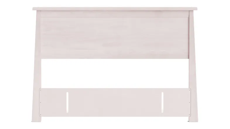 Front view of a bed support panel in Whitewash finish, featuring a smooth panel and angled sides Front view of a bed support panel in Whitewash finish, featuring a smooth panel and angled sides