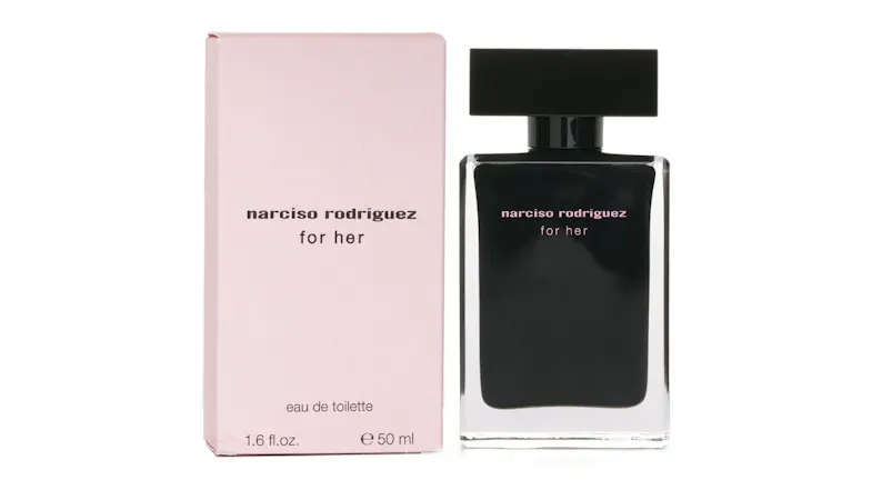 Narciso Rodriguez For Her Eau De Toilette Spray 50ml with pink box and black perfume bottle Narciso Rodriguez For Her Eau De Toilette Spray 50ml with pink box and black perfume bottle