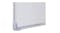 Close-up of the magnetic whiteboard’s corner showing a sturdy silver frame with a smooth white surface Close-up of the magnetic whiteboard’s corner showing a sturdy silver frame with a smooth white surface