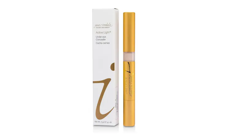 Jane Iredale Active Light under-eye concealer in a gold tube with white box packaging Jane Iredale Active Light under-eye concealer in a gold tube with white box packaging