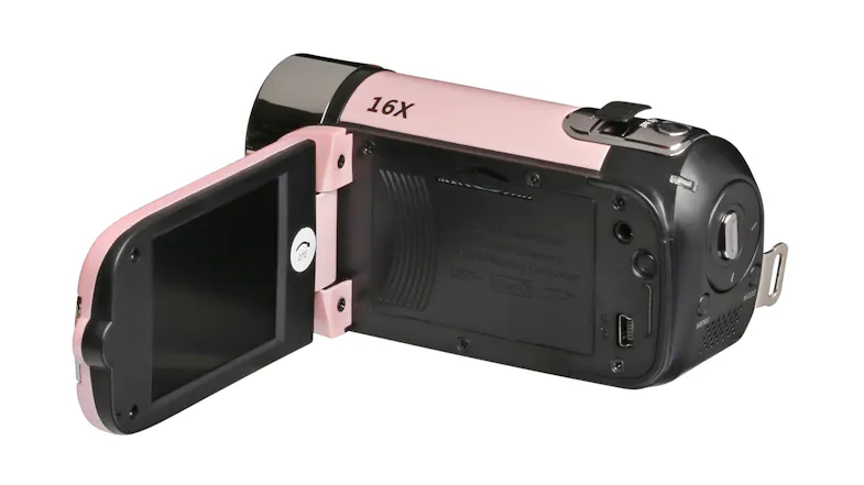Digital video camera with LCD screen flipped open to the side Digital video camera with LCD screen flipped open to the side
