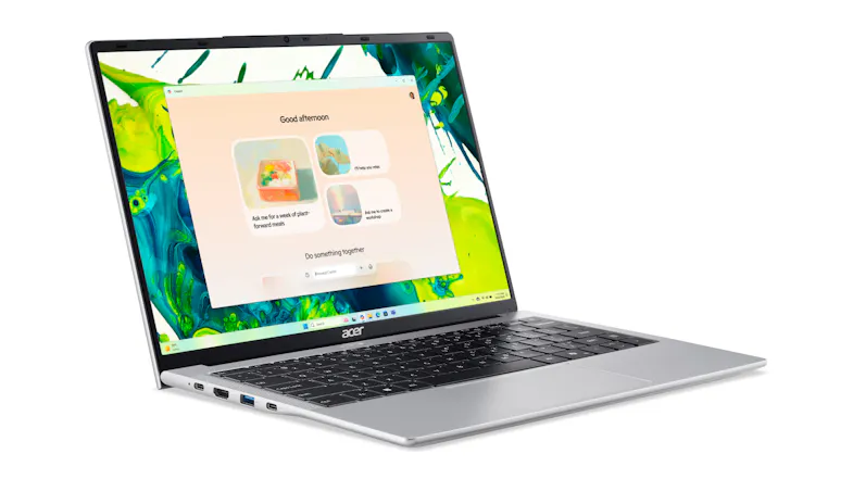 A right-facing front view of the acer aspire lite laptop A right-facing front view of the acer aspire lite laptop