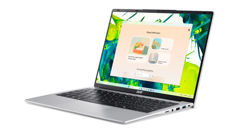 A left-facing front view of the acer aspire lite laptop A left-facing front view of the acer aspire lite laptop