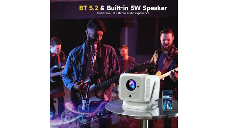 Projector features Bluetooth 5.2 and a built-in 5W Hi-Fi speaker for an immersive audio experience Projector features Bluetooth 5.2 and a built-in 5W Hi-Fi speaker for an immersive audio experience