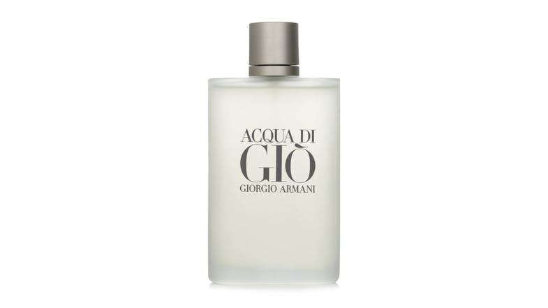 Frosted glass bottle of Acqua di Giò by Giorgio Armani with a silver cap Frosted glass bottle of Acqua di Giò by Giorgio Armani with a silver cap