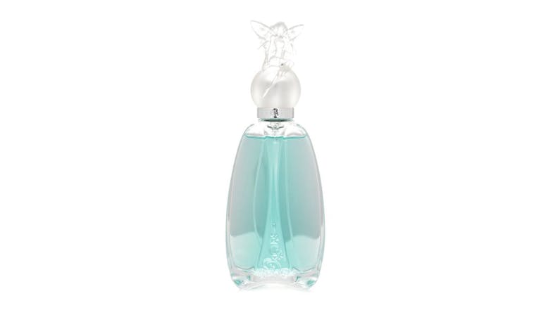 A front-facing view of the Anna Sui Secret Wish perfume bottle, featuring light turquoise liquid A front-facing view of the Anna Sui Secret Wish perfume bottle, featuring light turquoise liquid