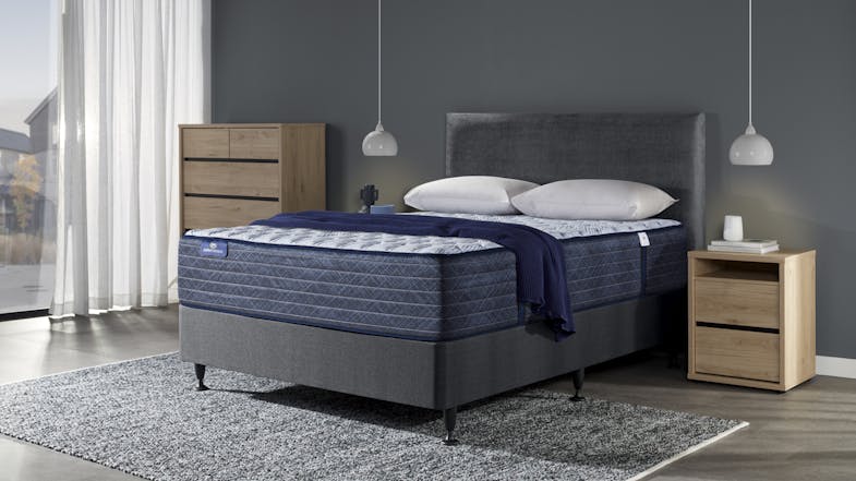 Blue Lagoon Extra Firm King Single Mattress by Serta on a grey bed frame with pillows Blue Lagoon Extra Firm King Single Mattress by Serta on a grey bed frame with pillows