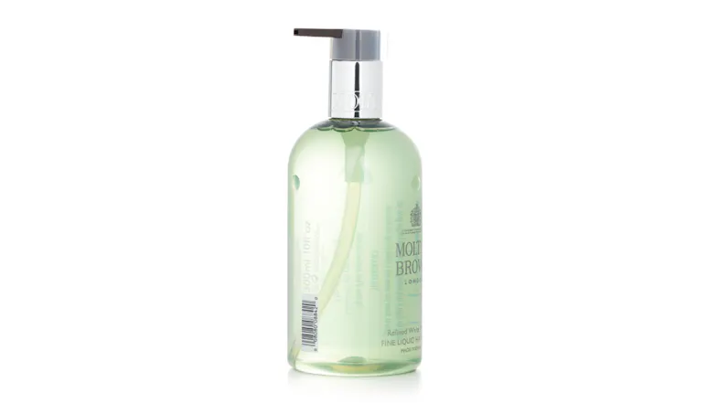 Molton Brown green liquid hand wash in a clear pump bottle Molton Brown green liquid hand wash in a clear pump bottle
