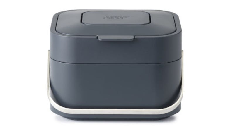 Dark grey Joseph Joseph Stack 4 food waste caddy with a square lid and metal handle Dark grey Joseph Joseph Stack 4 food waste caddy with a square lid and metal handle