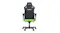 A reclined left-side angled view of a cyber green gaming chair A reclined left-side angled view of a cyber green gaming chair