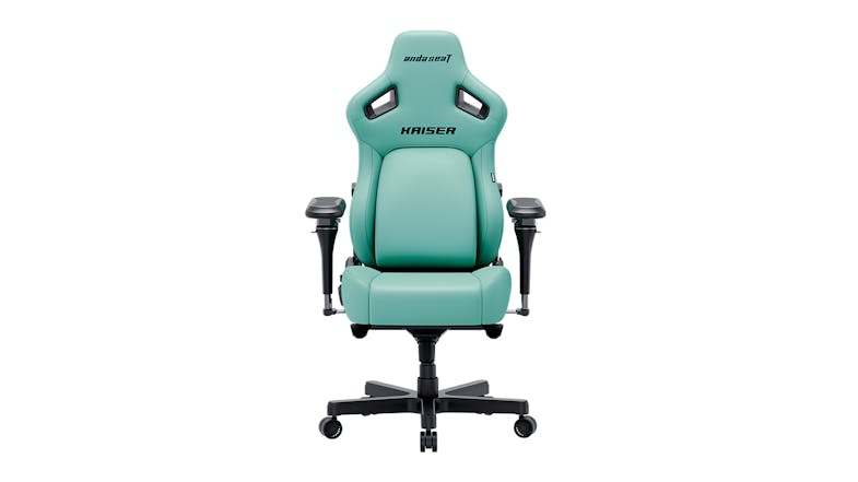 Front view of the AndaSeat Kaiser 4 V2 XL in Robin Egg Blue, showcasing its wide ergonomic frame Front view of the AndaSeat Kaiser 4 V2 XL in Robin Egg Blue, showcasing its wide ergonomic frame