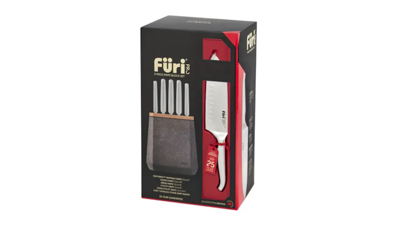 A packaging for the Furi stone knife block with knives A packaging for the Furi stone knife block with knives