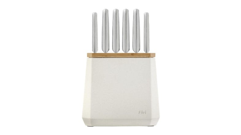 A front view of a knife block with knives A front view of a knife block with knives